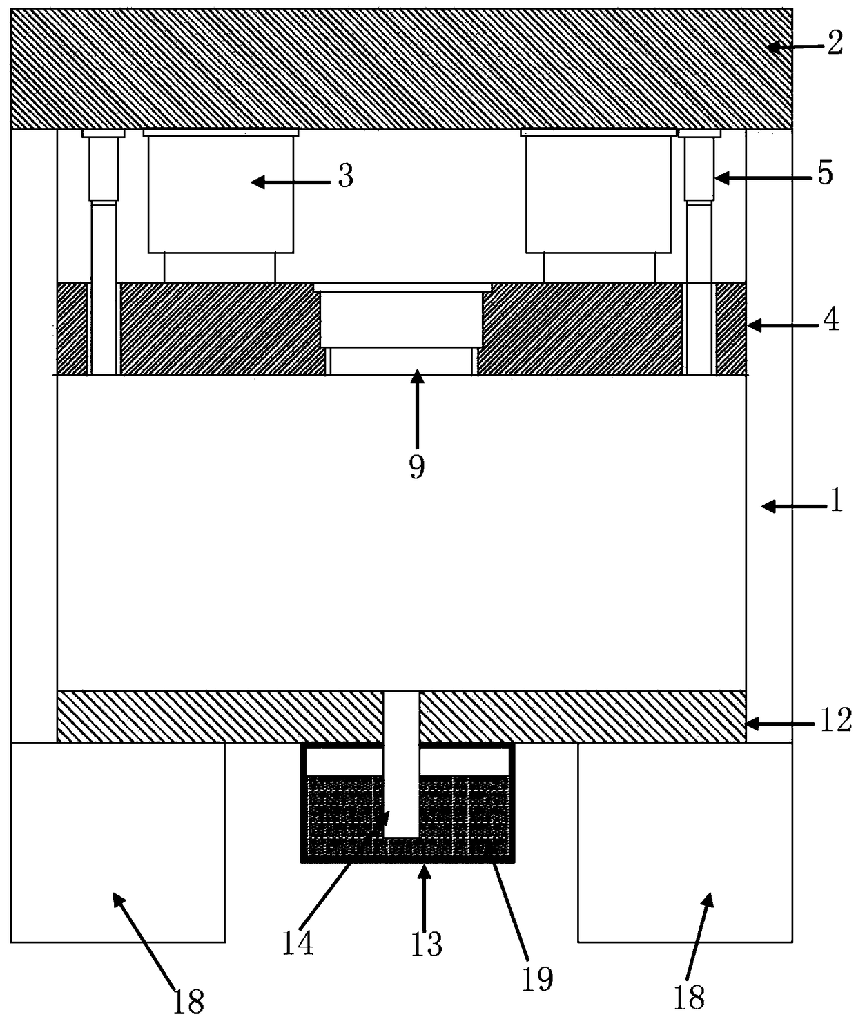 Composite liquid die forging device and method for bottom shell workblank of electric vehicle battery