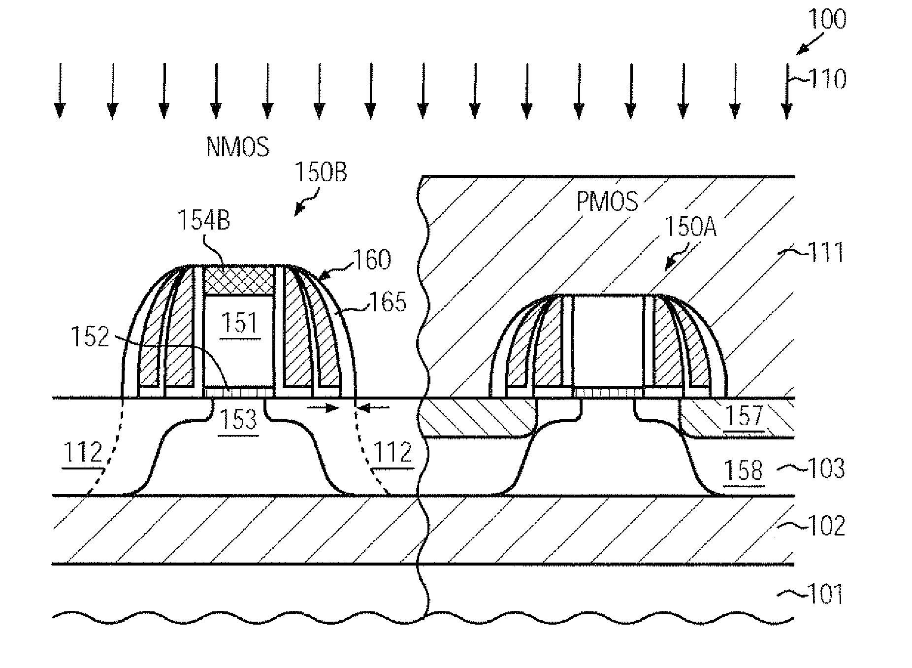 CMOS device comprising an nmos transistor with recessed drain and source areas and a pmos transistor having a silicon/germanium material in the drain and source areas