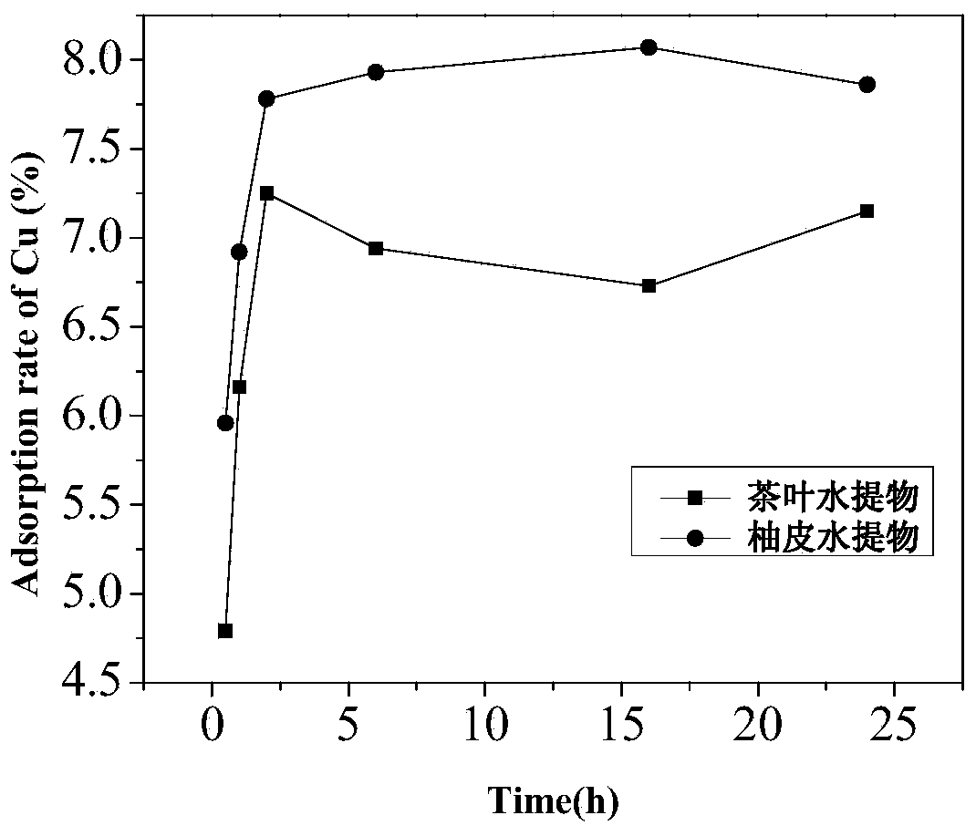 Application and adsorption method of tea water extract or shaddock peel water extract for adsorbing heavy metal ions