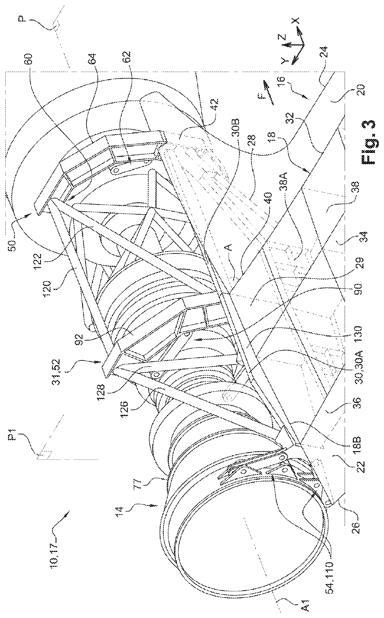 Assembly for an aircraft comprising an engine of the “open rotor puller” type and means for attaching the latter to the rigid structure of an attachment pylon