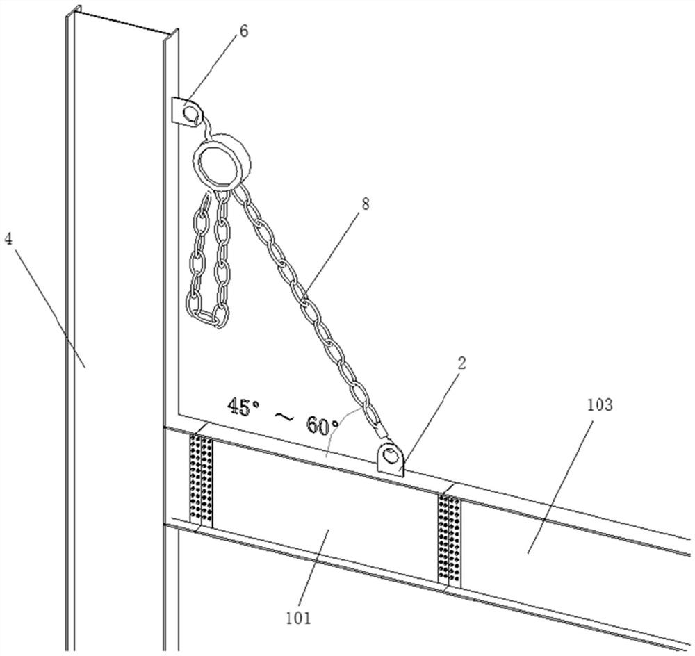 High-altitude support-free segmented butt joint installation method for section steel beams