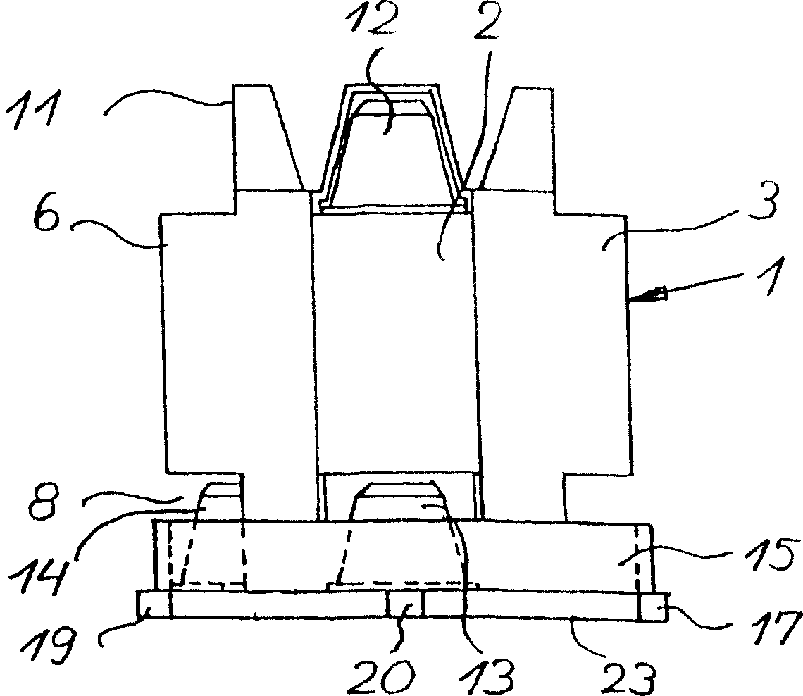 Container packet with holding device especially for steam pressure coffee boiler