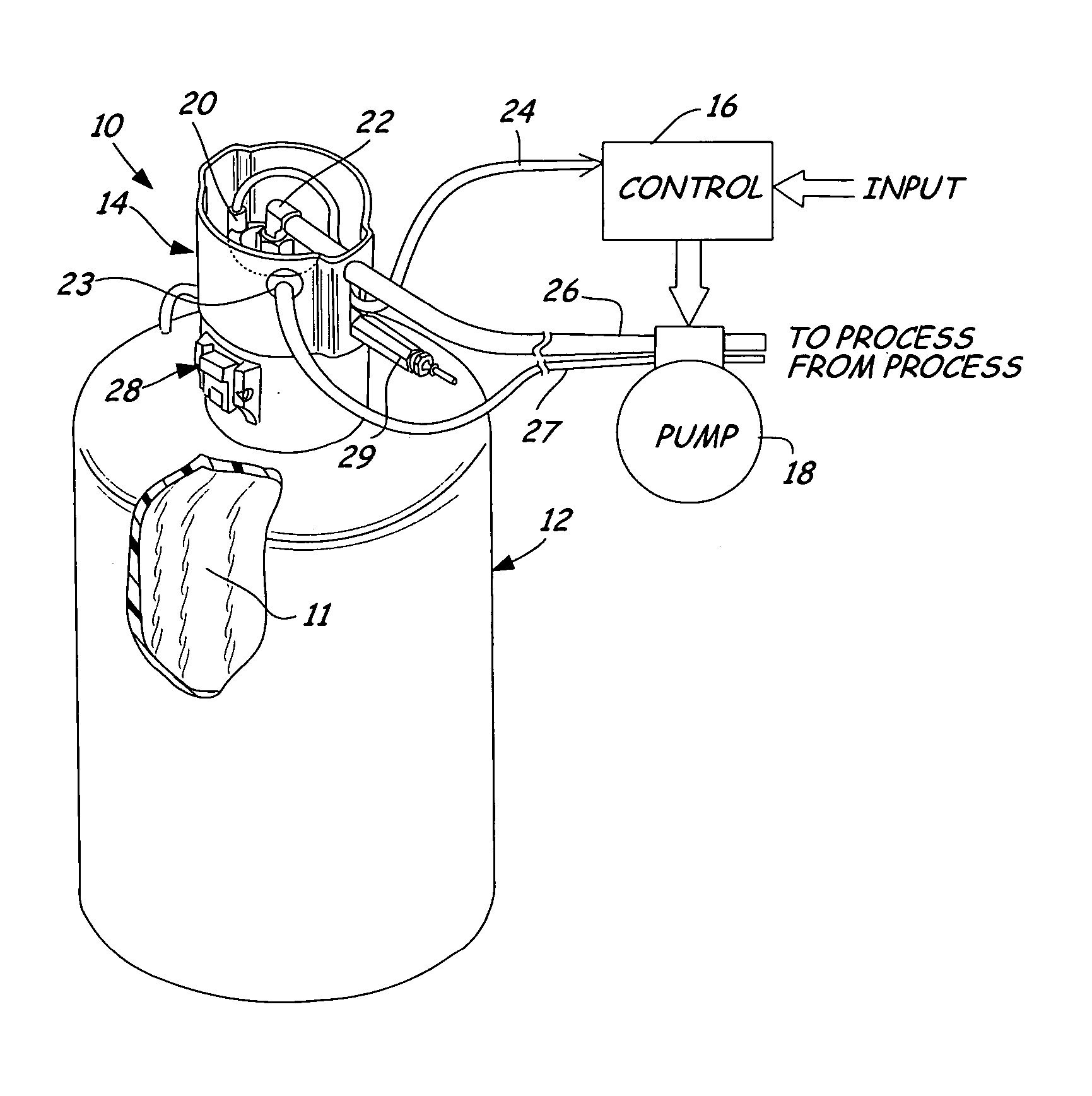 Liquid dispensing and recirculating system with sensor