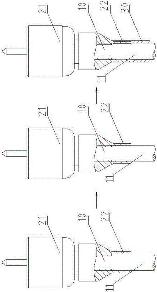 L5 connector structure for low-noise cable and connection method