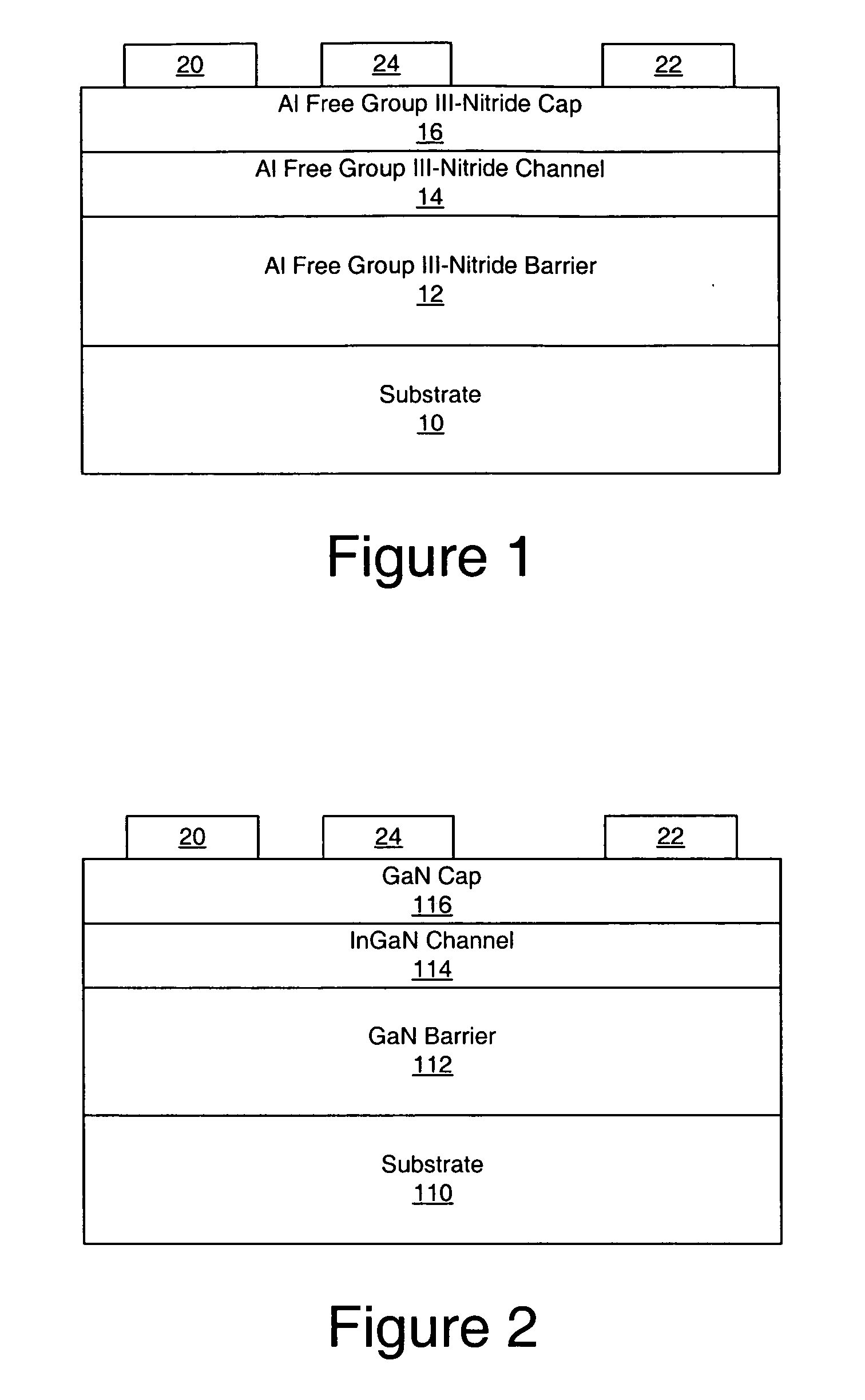 Aluminum free group III-nitride based high electron mobility transistors and methods of fabricating same