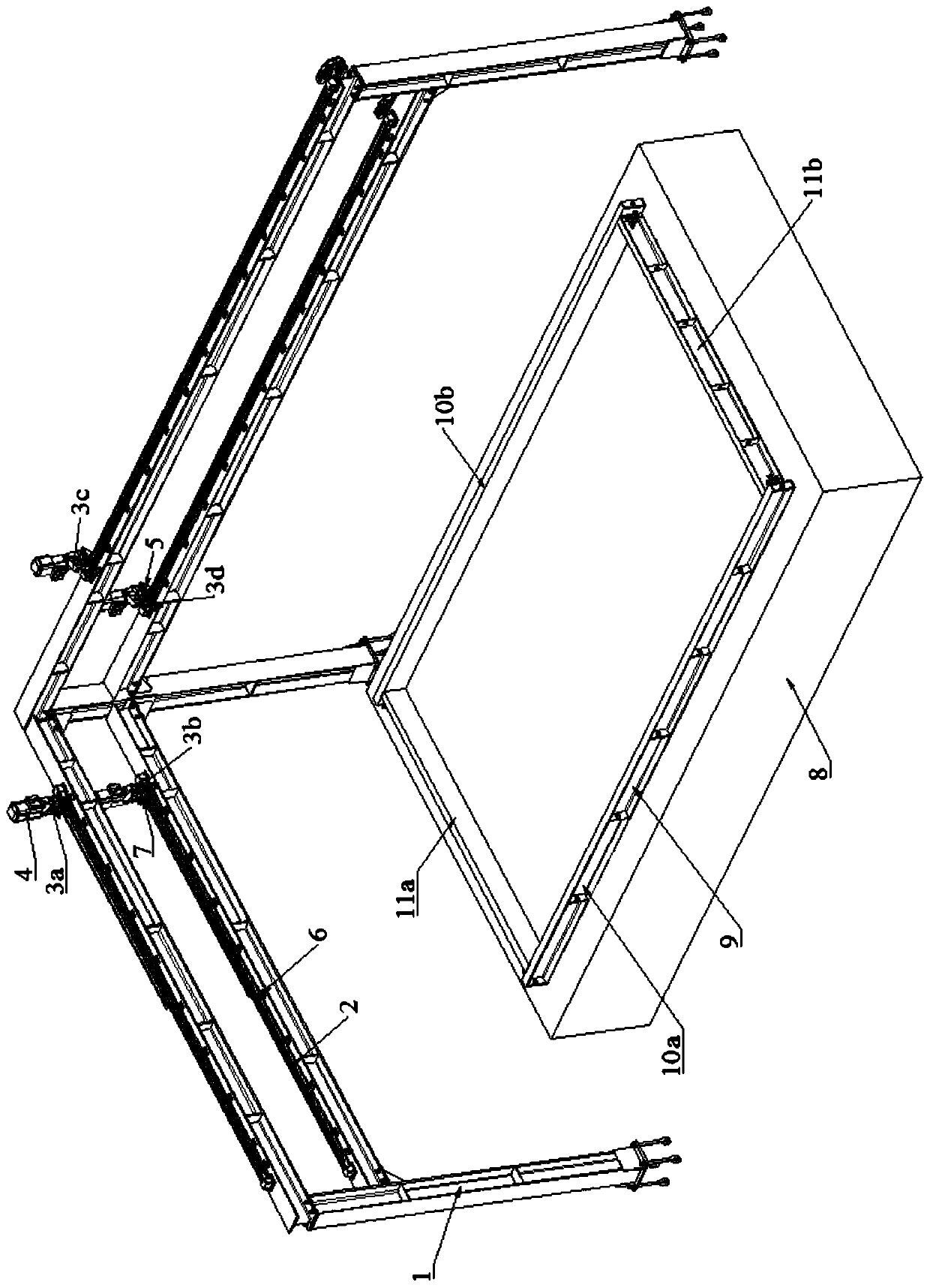 A positioning device for a concrete prefabricated slab production line