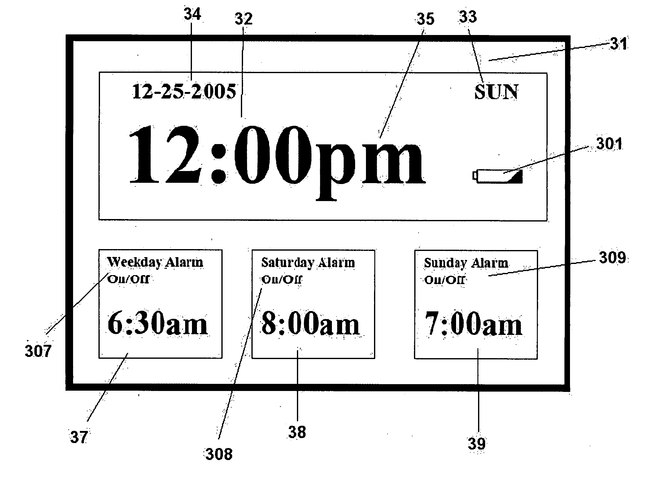 Alarm Clock Having Triple Weekly Alarms