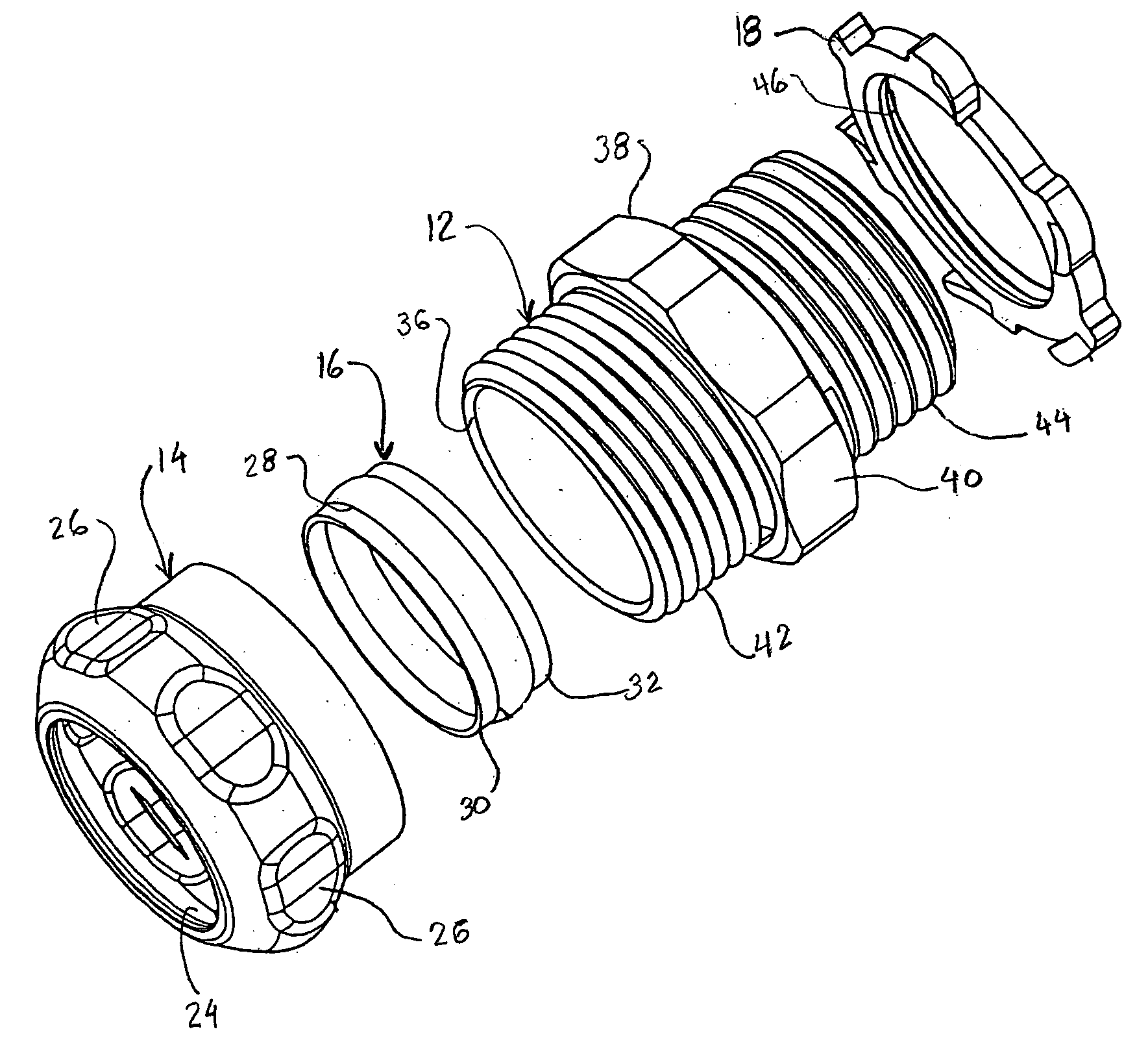 Threadless conduit fitting including continuous compression ring