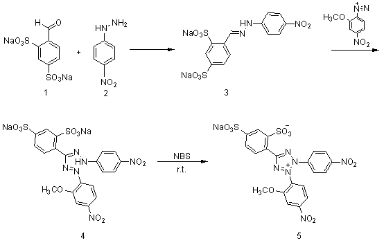 Synthesis method of 2-(2-methoxy-4-nitrophenyl)-3-(4-nitrophenyl)-5-(2,4-disulfophenyl)-2H-tetrazole monosodium salt