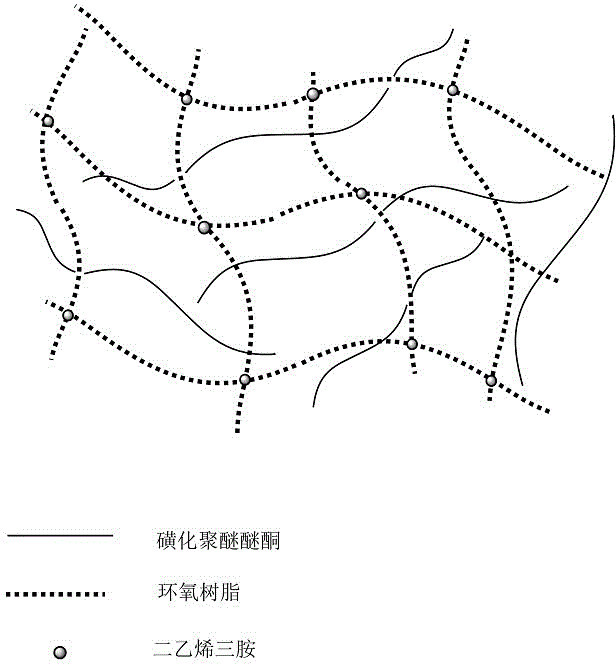 SPEEK (sulfonated poly (ether ether ketone)) proton exchange membrane material with epoxy resin interpenetrating polymer network and preparation method of SPEEK proton exchange membrane material