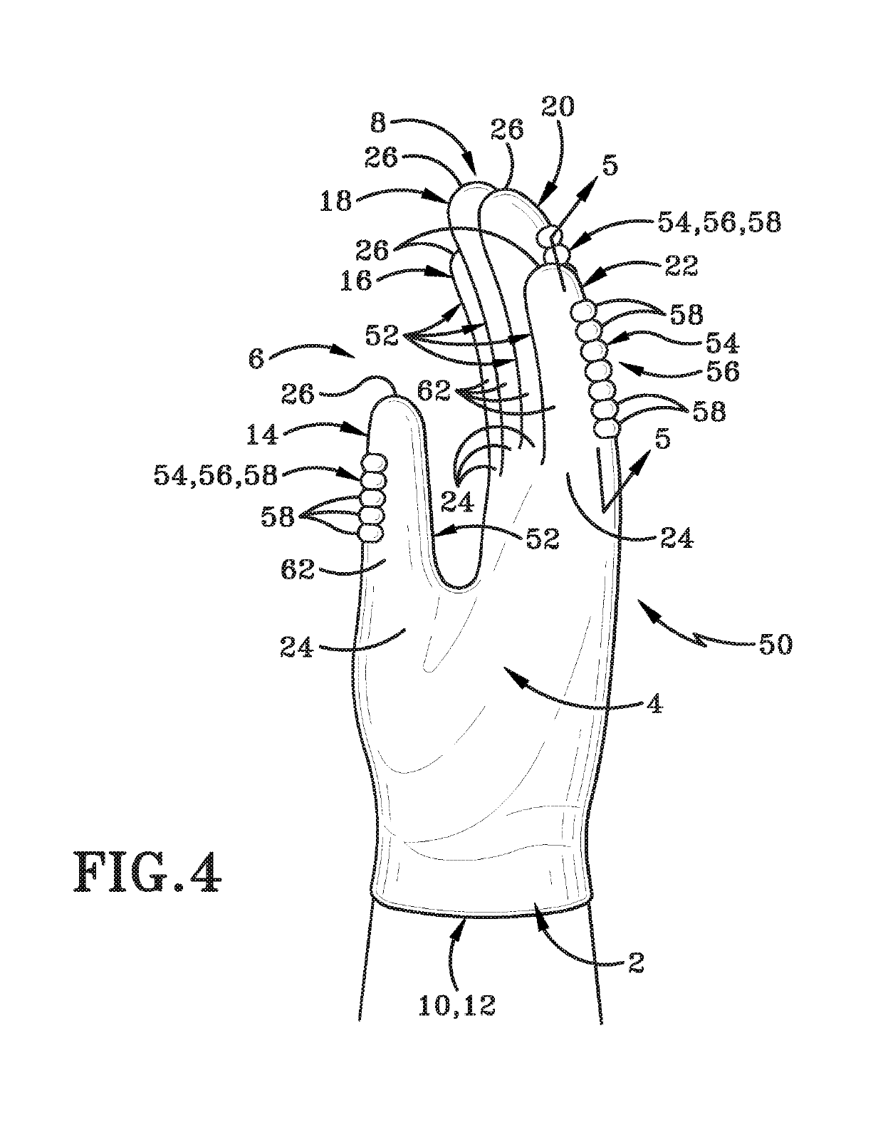 Glove with fingertip regions of a reduced circumference
