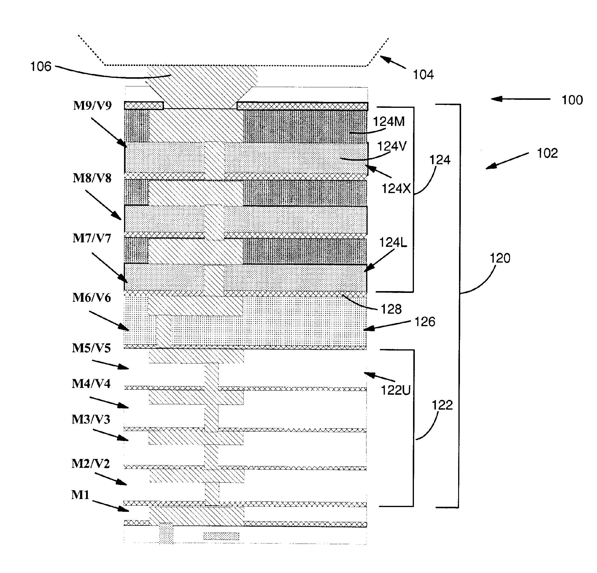 Ild layer with intermediate dielectric constant material immediately below silicon dioxide based ild layer