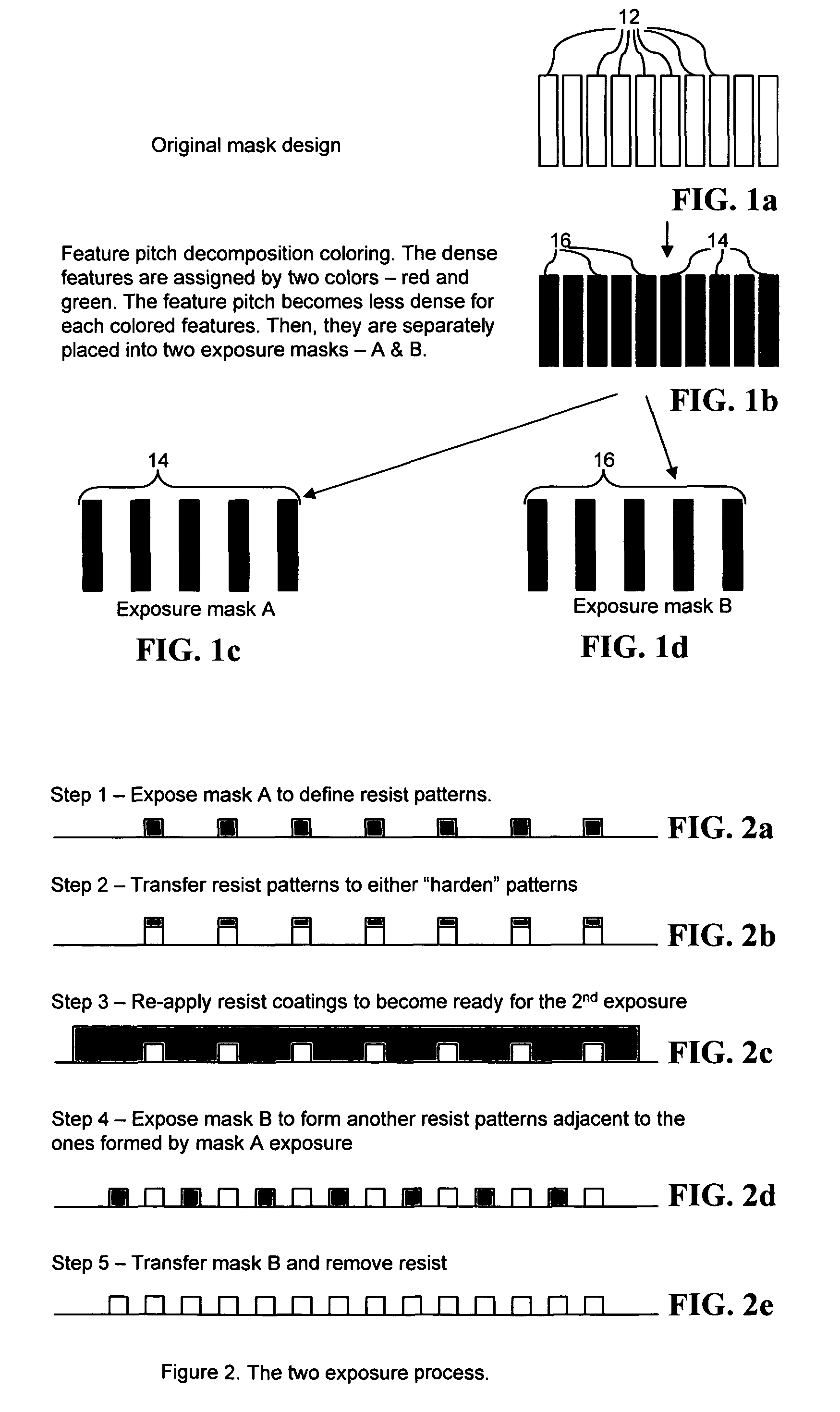 Method, program product and apparatus for performing mask feature pitch decomposition for use in a multiple exposure process