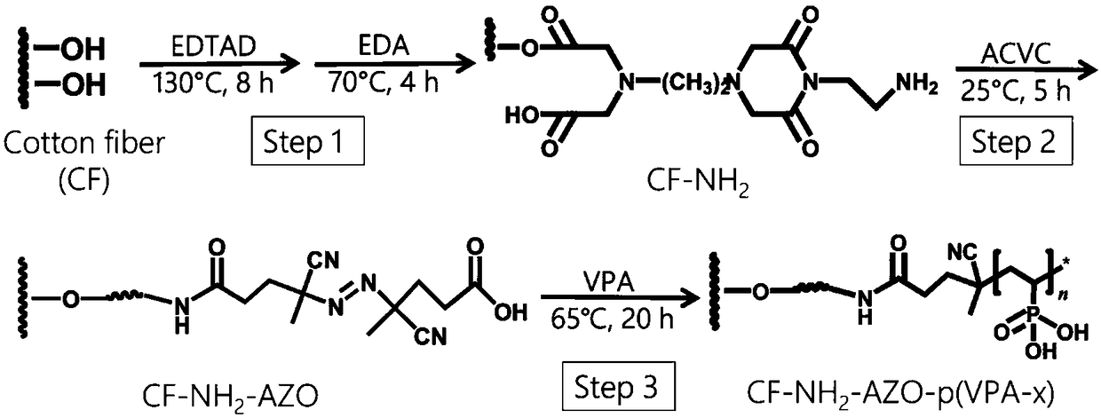 A kind of cotton modified material containing phosphate radical and its preparation method and application