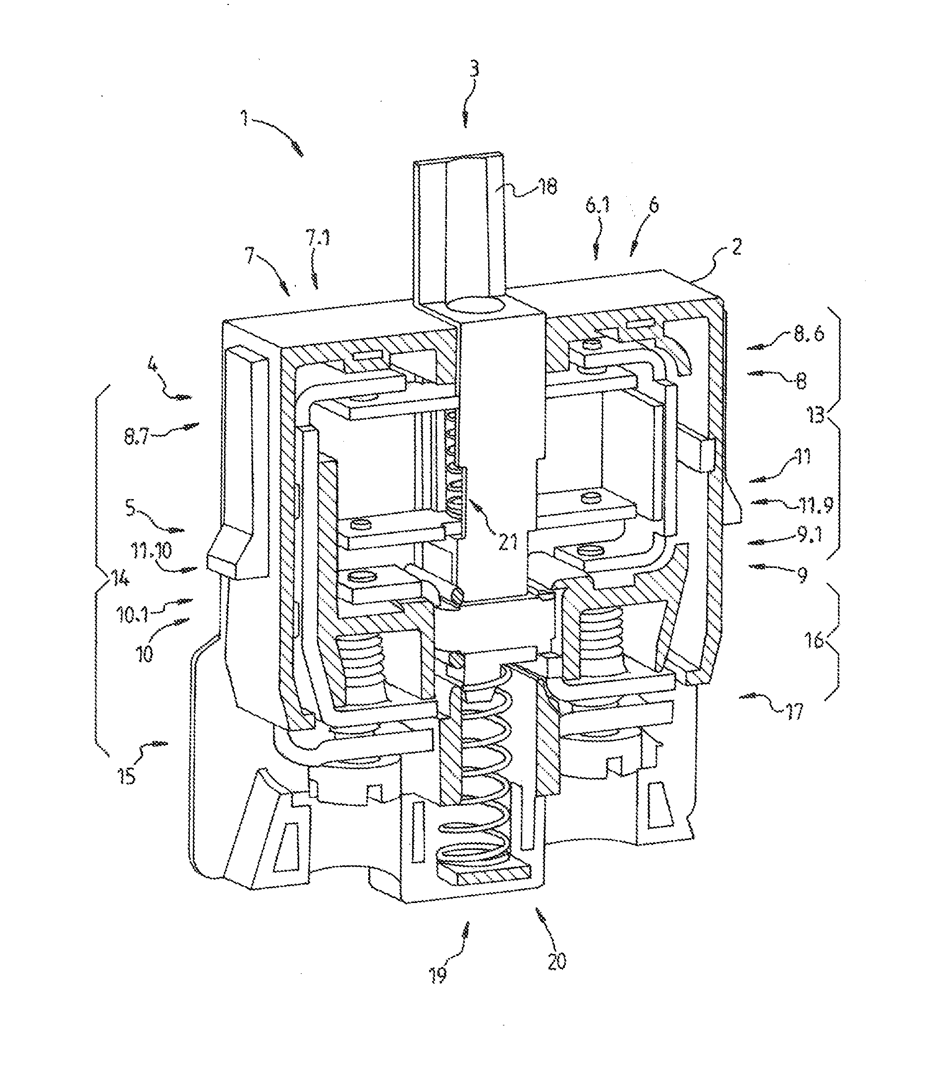 Single-row emergency-stop switch-contact device