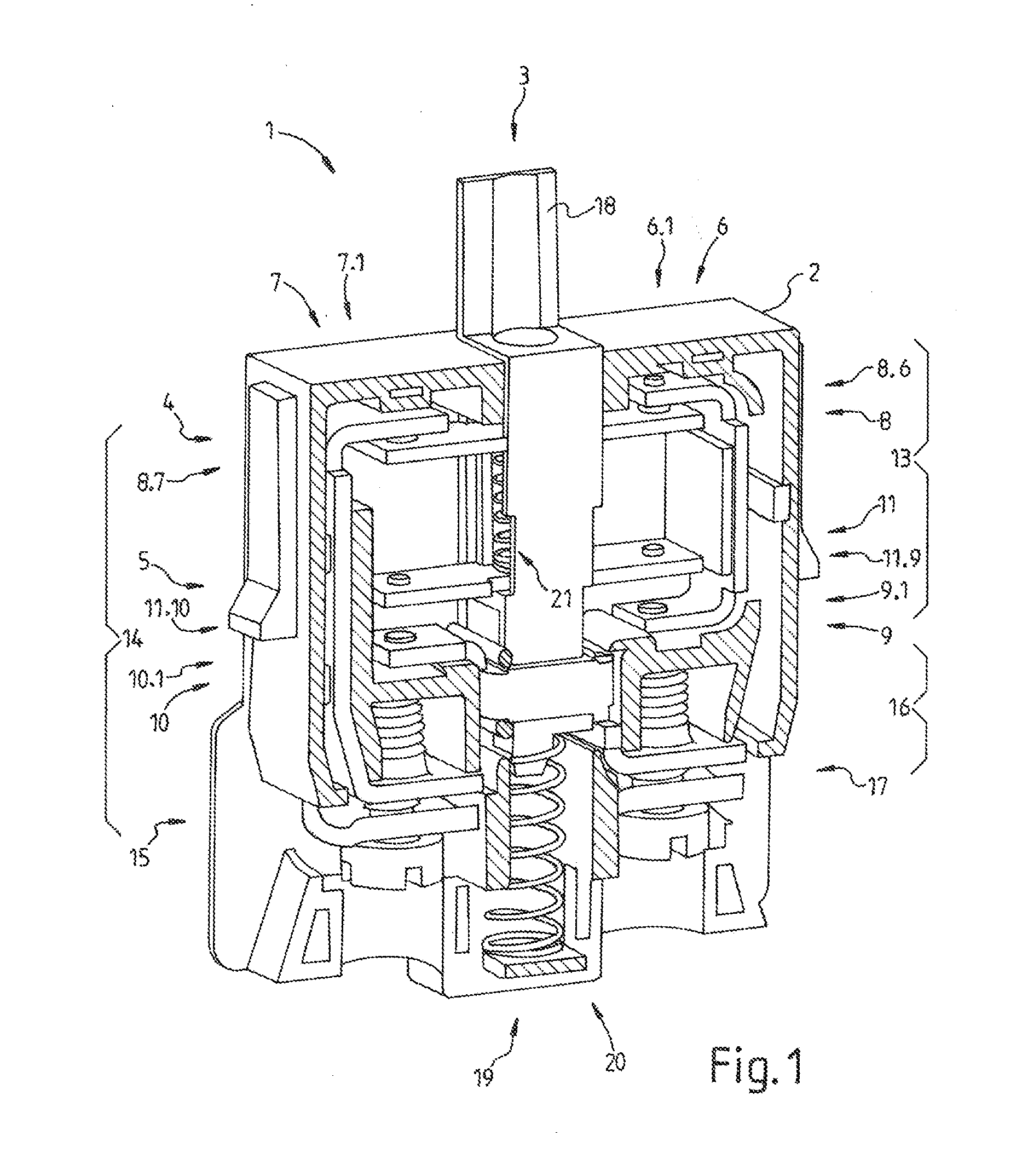 Single-row emergency-stop switch-contact device