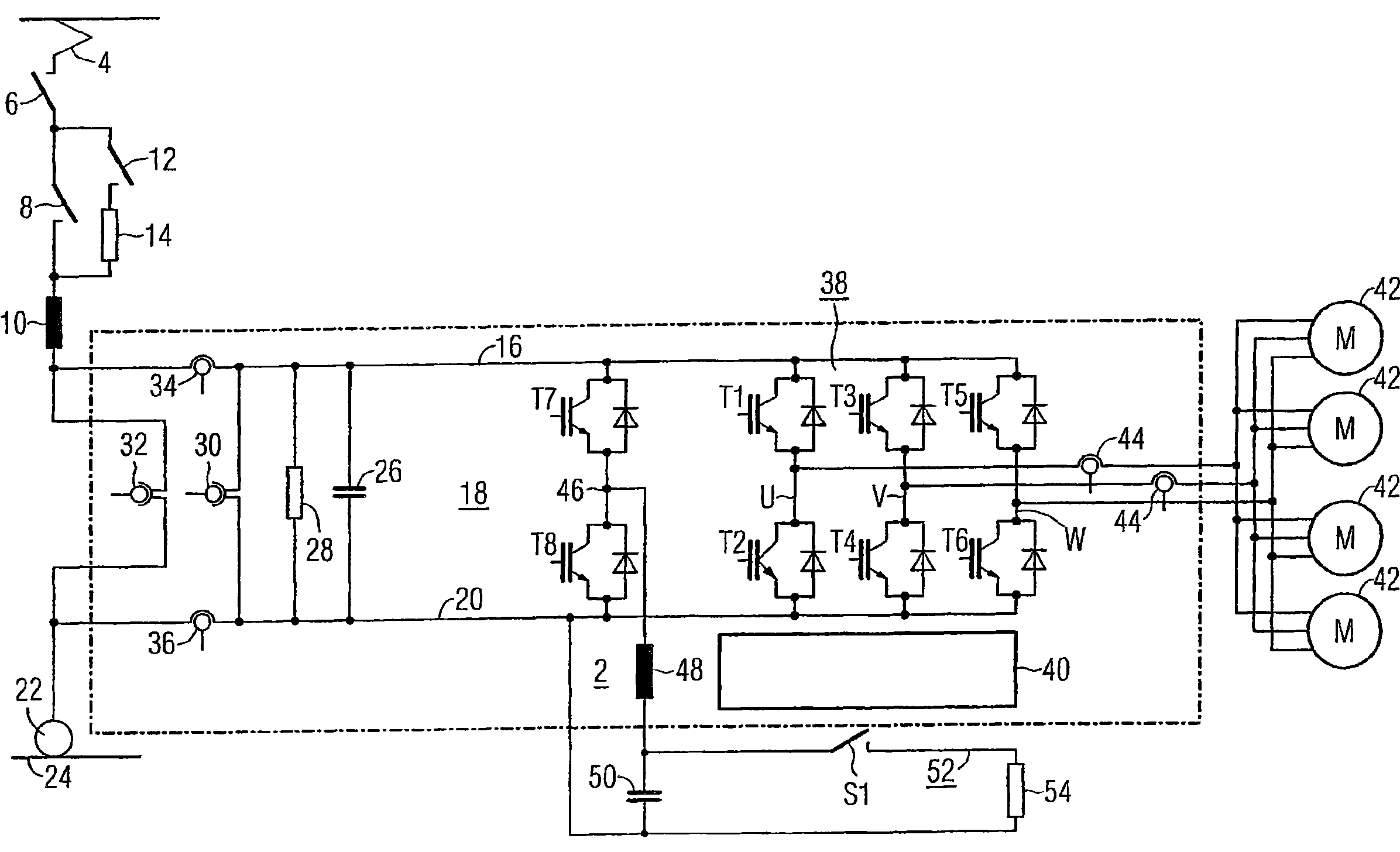 Surge limiter for a traction power converter
