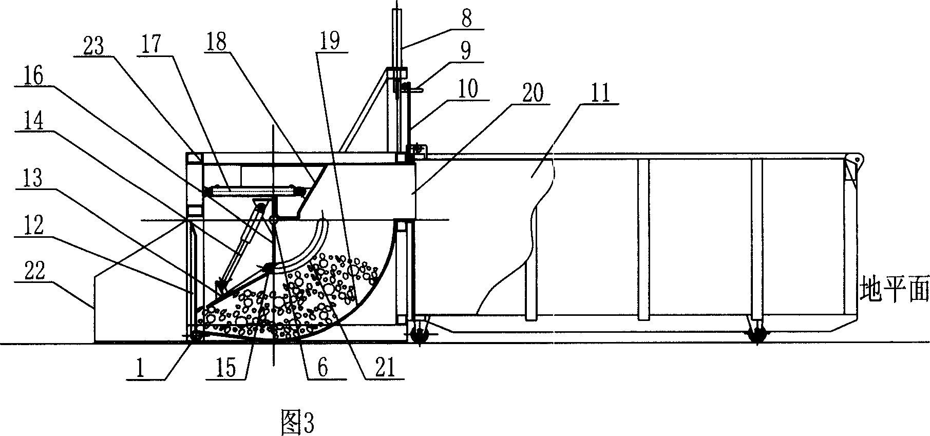Horizontal machine for loading and compressing garbage