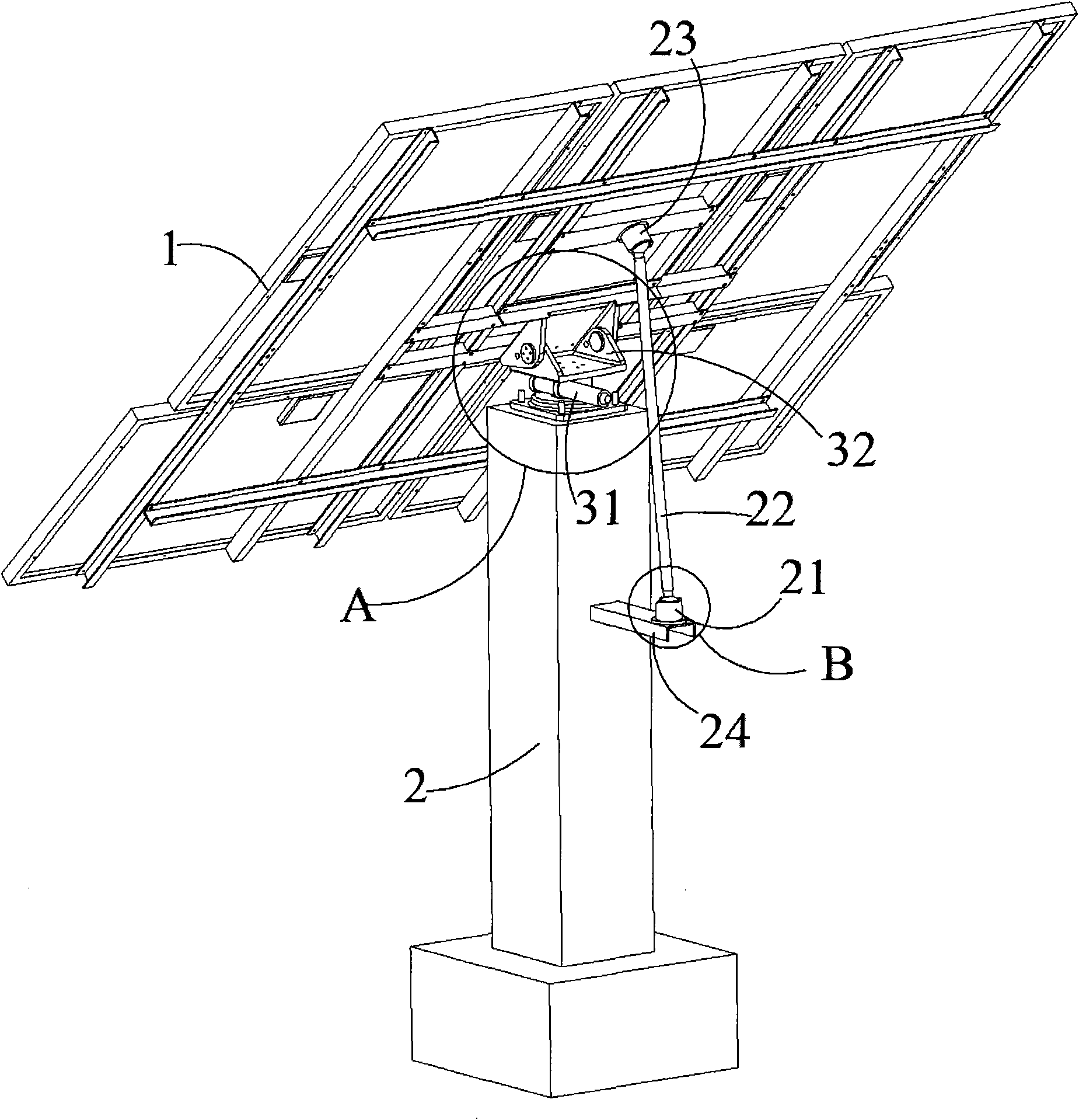 Photovoltaic power generation device with two-dimensional photovoltaic sun-positioning mechanism
