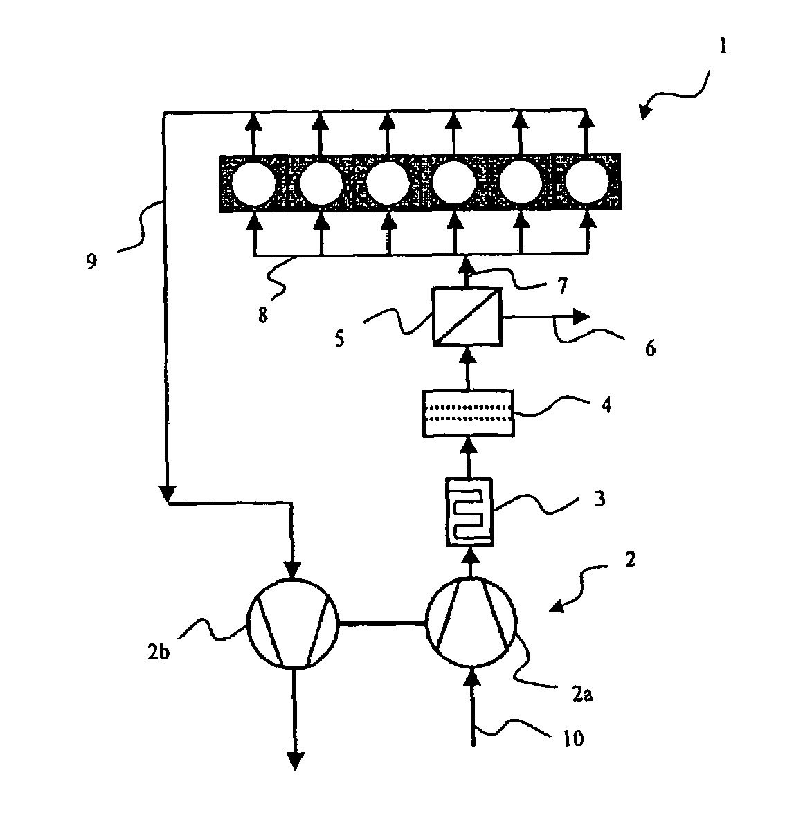 Internal combustion engine with an air separator and methods for realizing such an internal combustion engine