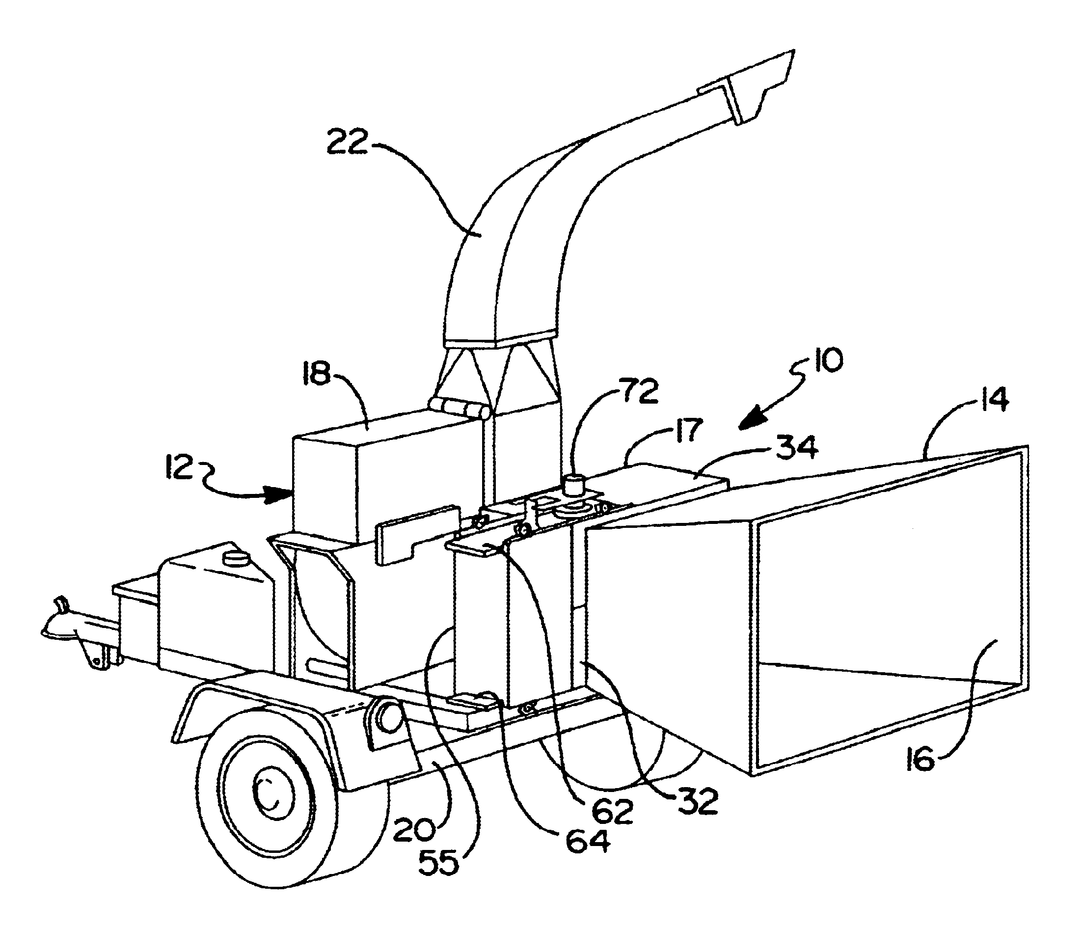 Side feed wheel assembly for wood chipper