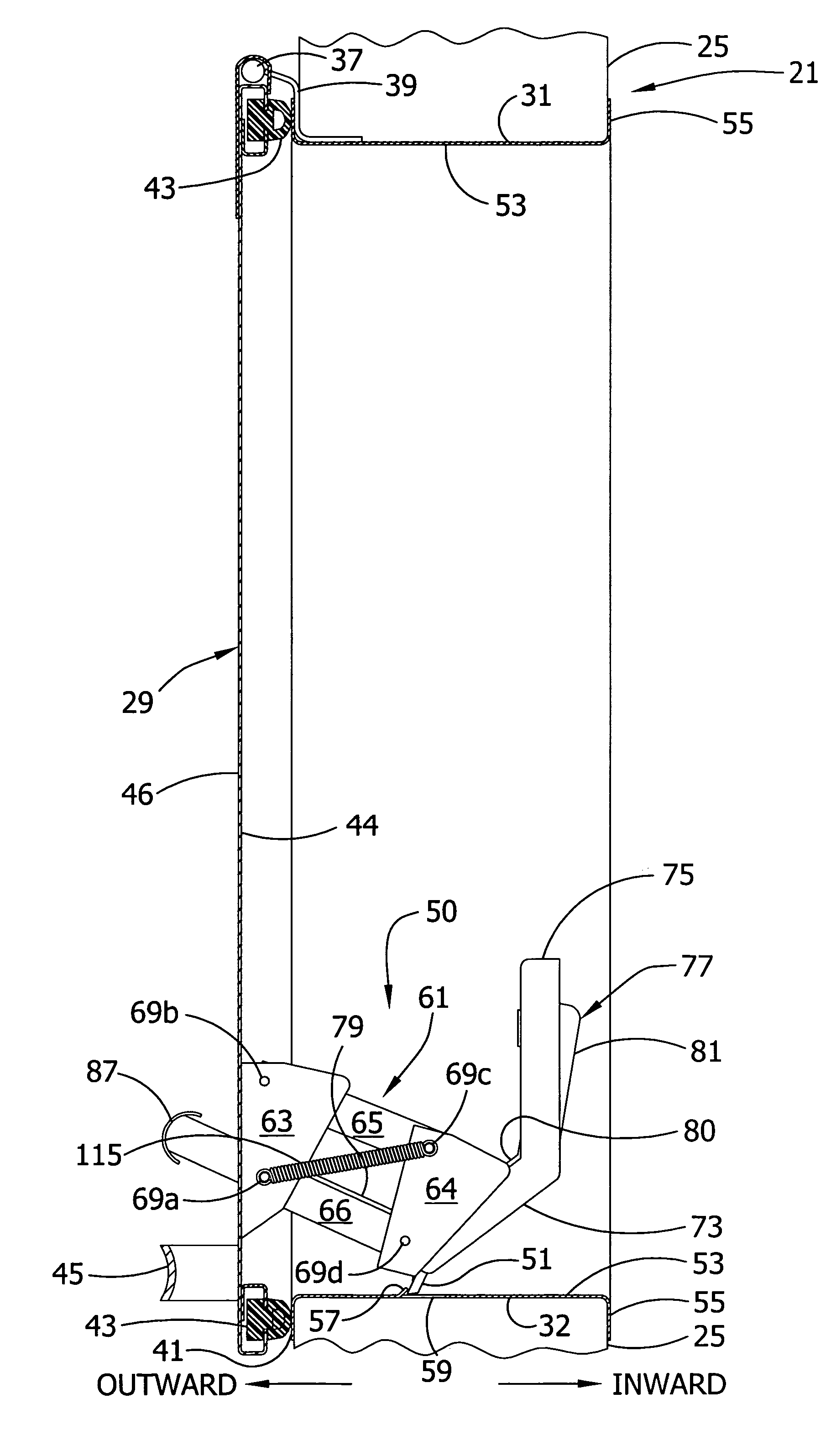 Mine door system with trigger-actuated latch mechanism