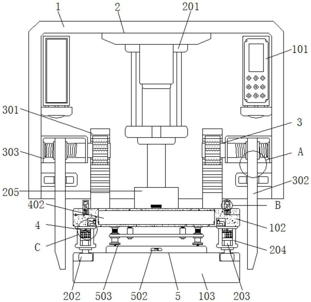 Module press-fitting device with floating pressure balance mechanism