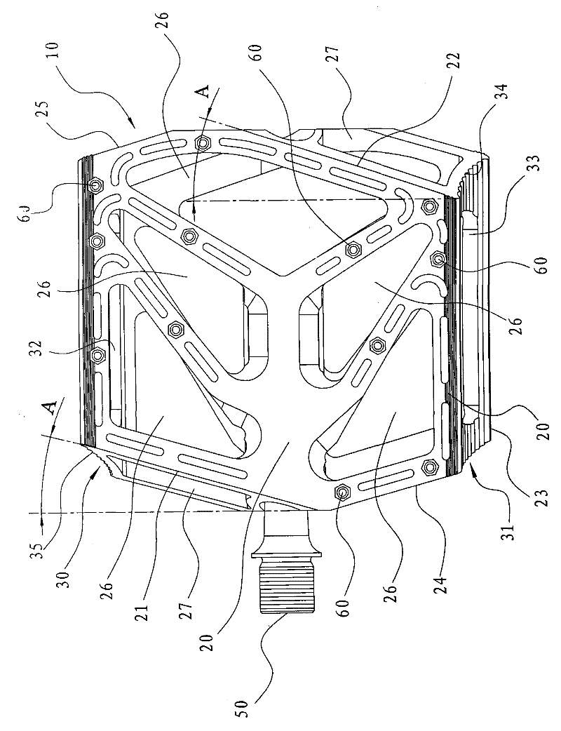 Pedal capable of improving stepping efficiency and manufacturing method thereof