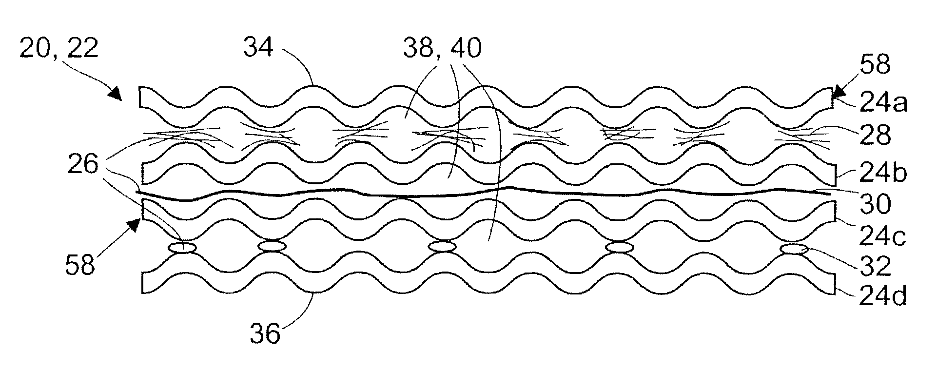 Sponge-like pad comprising paper layers and method of manufacture