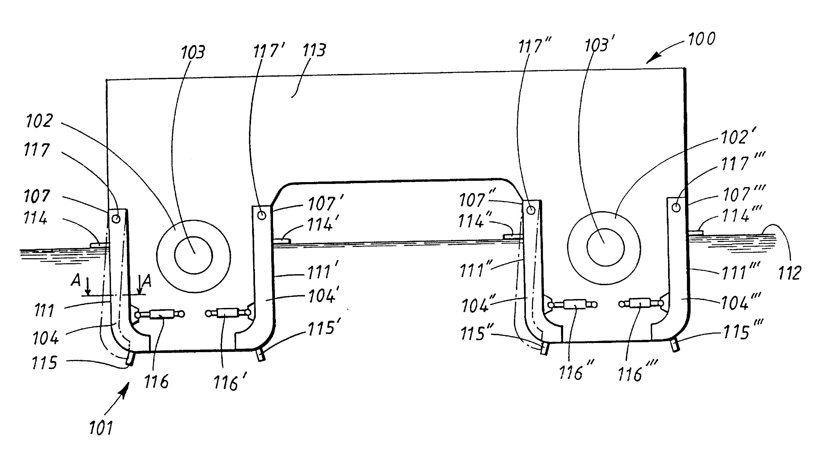 Arrangement and method for dynamic control of the movements and course of a high-speed ship hull