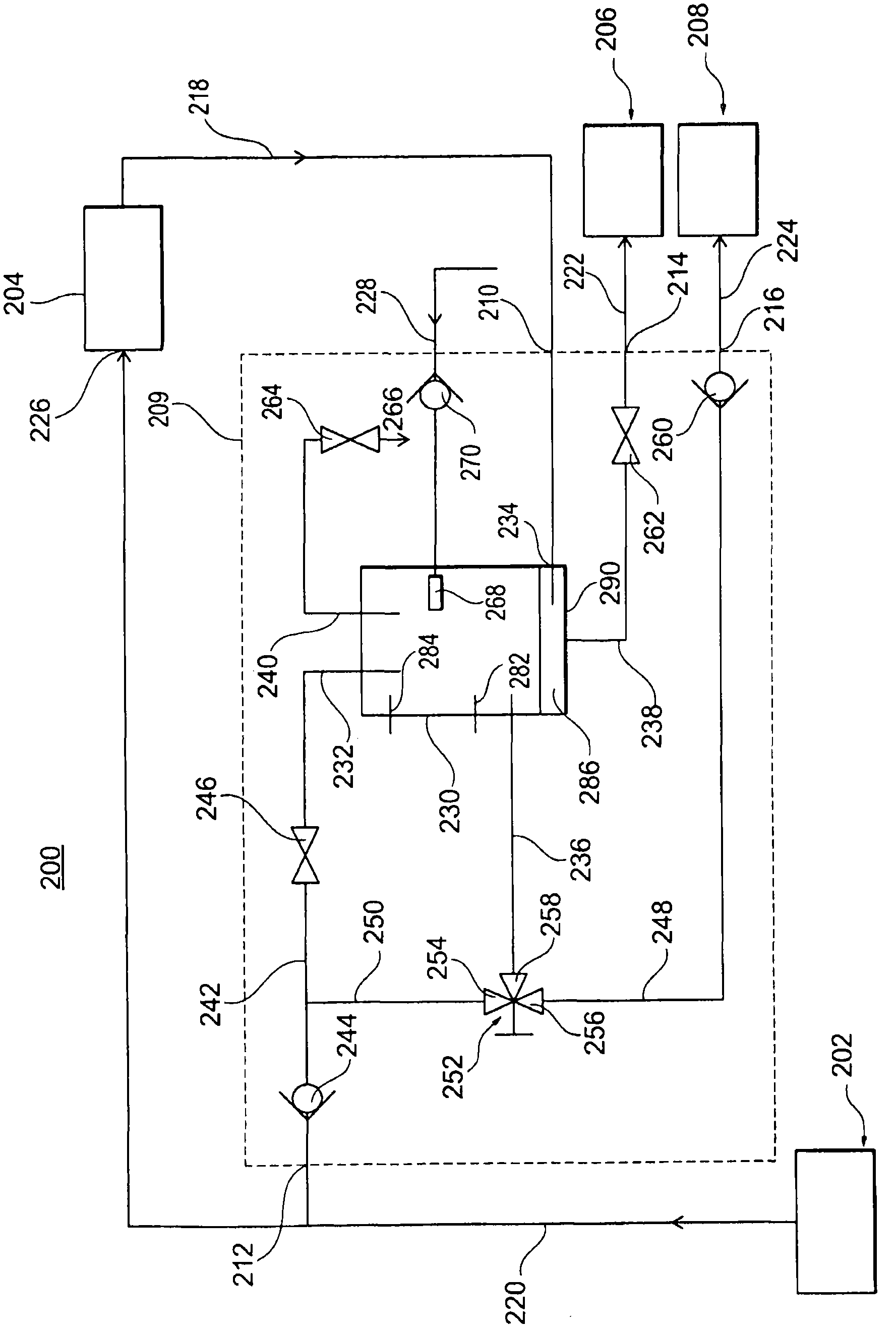 A water storage and distribution system having a water tank by pass