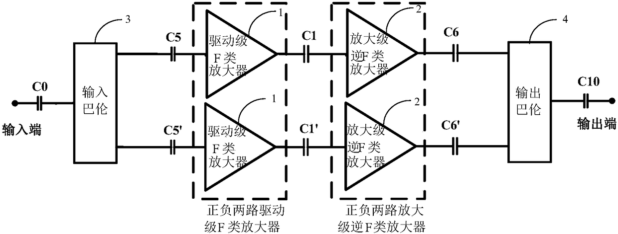 A two-stage inverse class d power amplifier circuit and radio frequency power amplifier