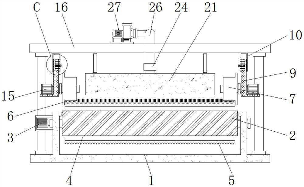 A carding device for carpet textile production that prevents sideslip