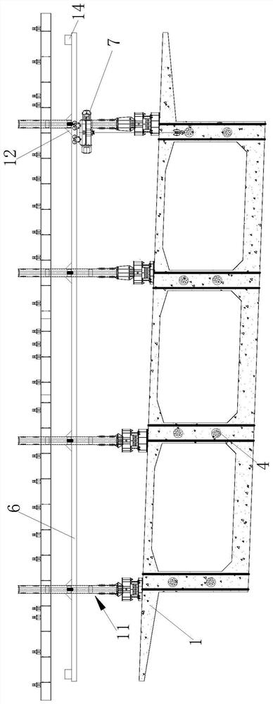 Tensioning method for prestressing tendons adjacent to existing line box girders