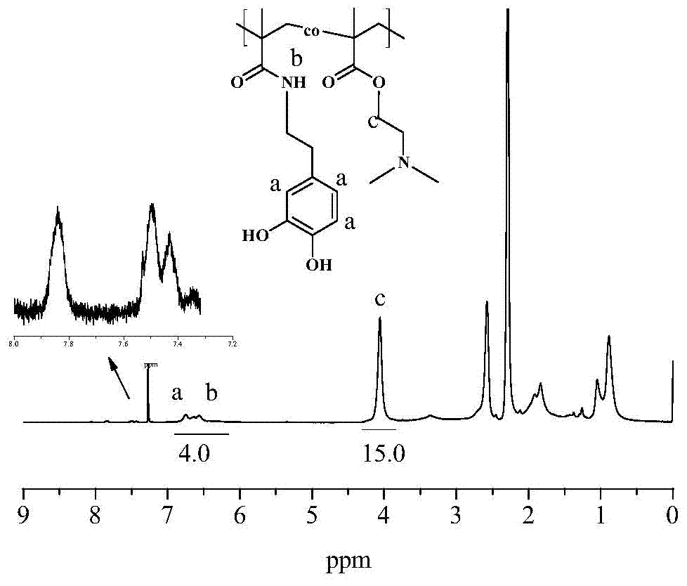 Dopamine-containing random copolymer, and fine preparation method and application thereof