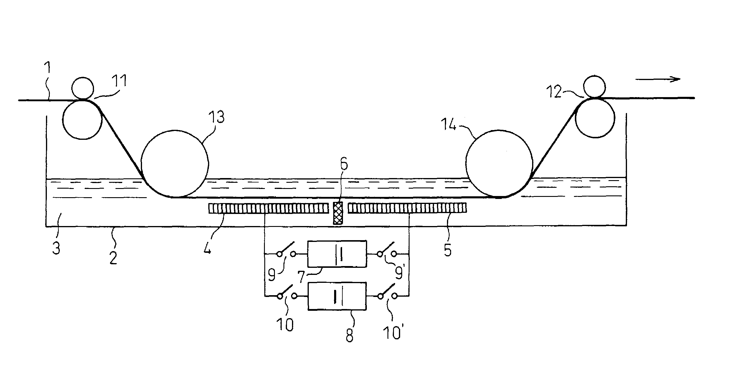 Method for indirect-electrification-type continuous electrolytic etching of metal strip and apparatus for indirect-electrification-type continuous electrolytic etching