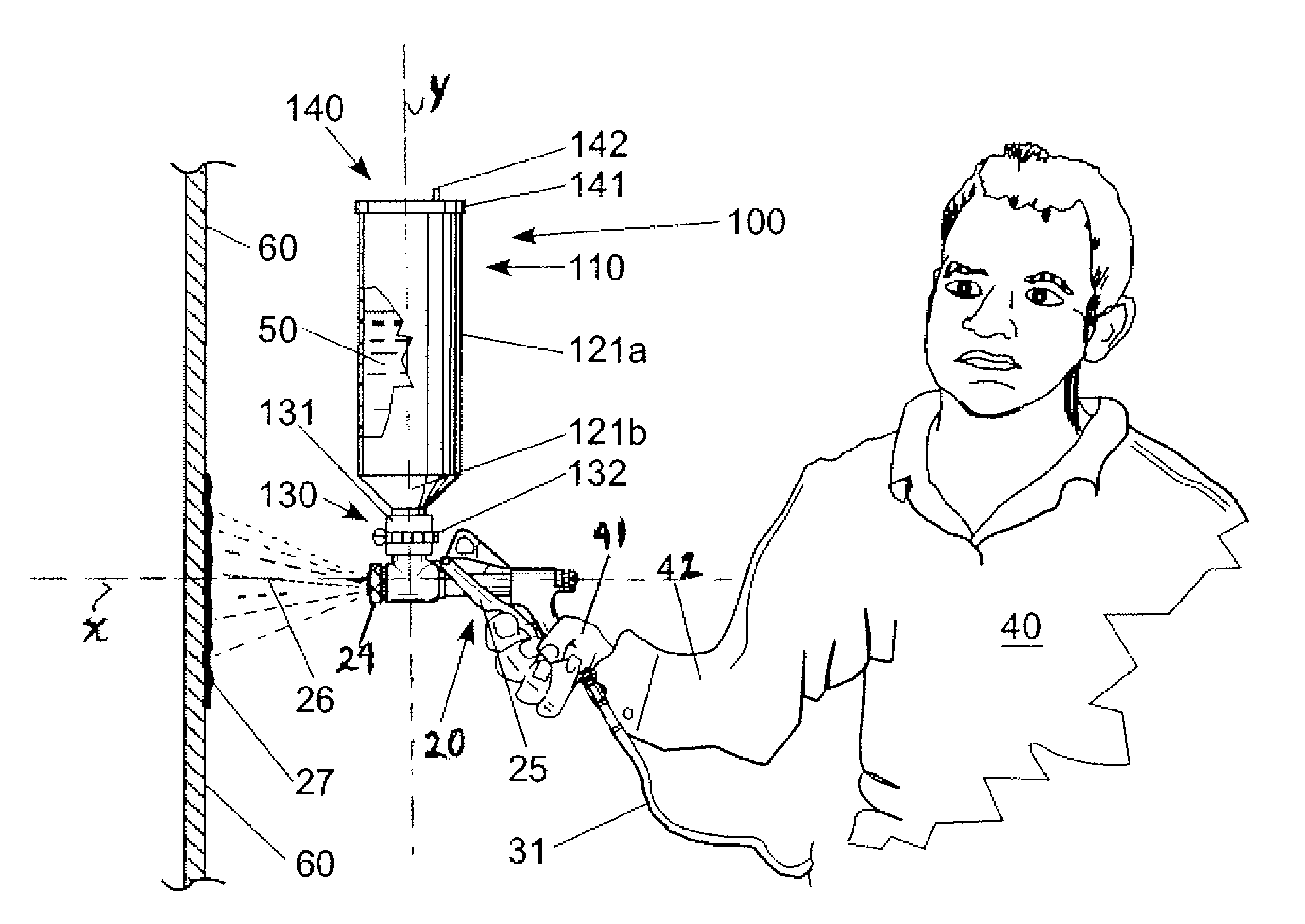 Hopper-type texture spray apparatus and hopper assembly therefor