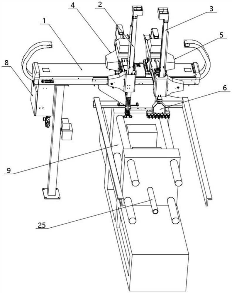 Die-casting production equipment with part taking and spraying mechanism and part taking and spraying mechanism of die-casting production equipment