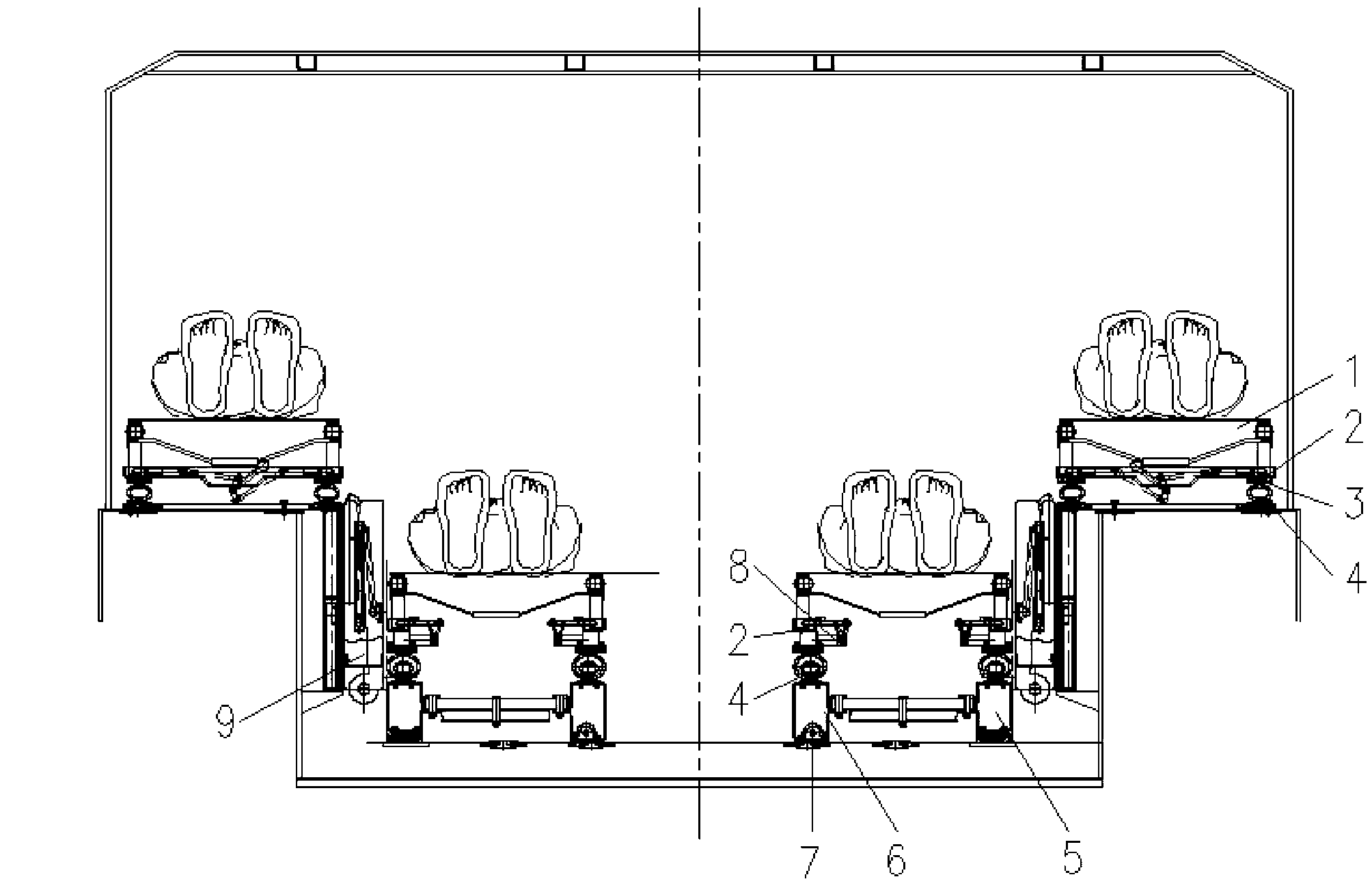 Rescue cabin stretcher support frame system