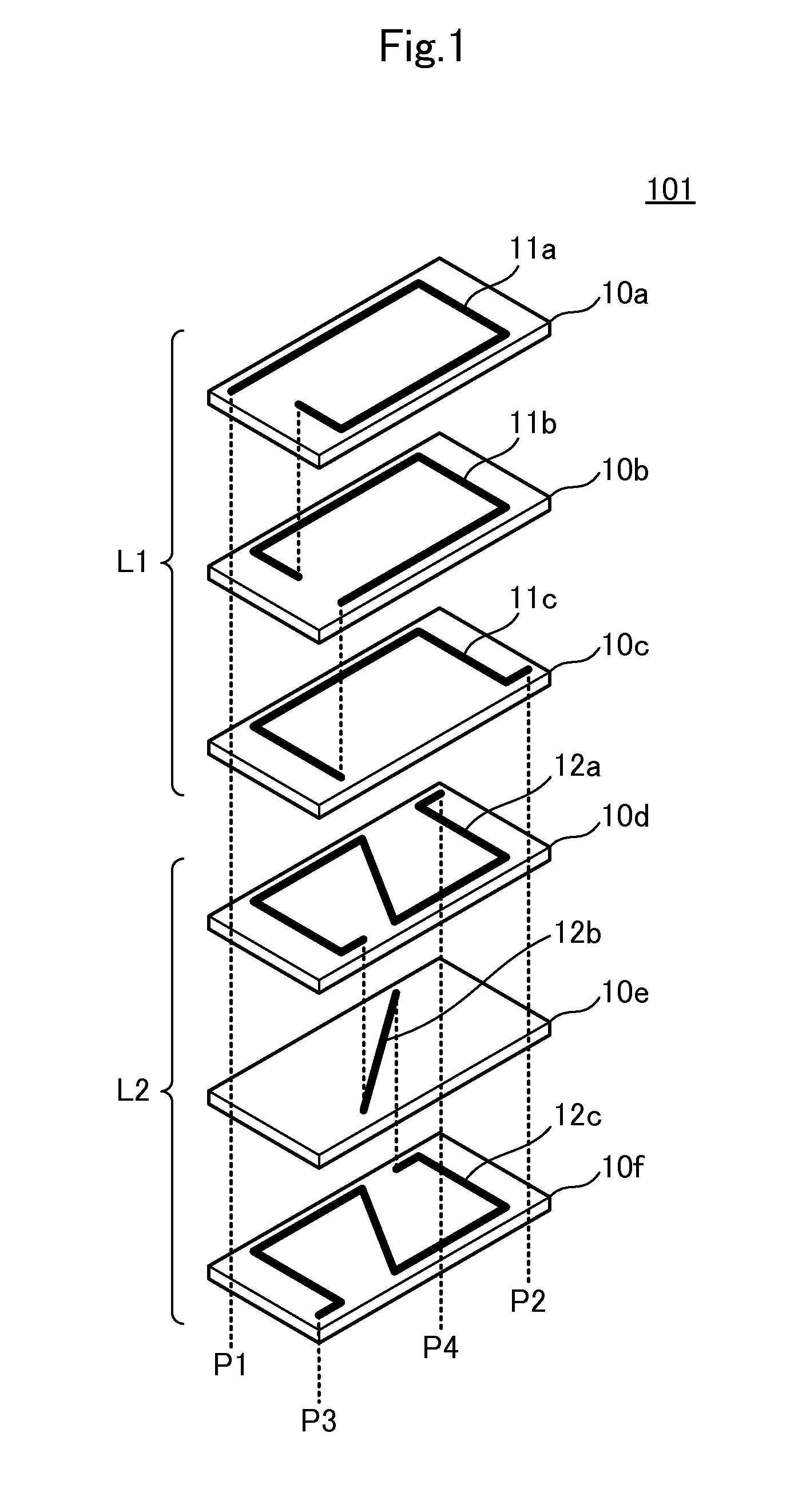 Laminated coil component and matching circuit