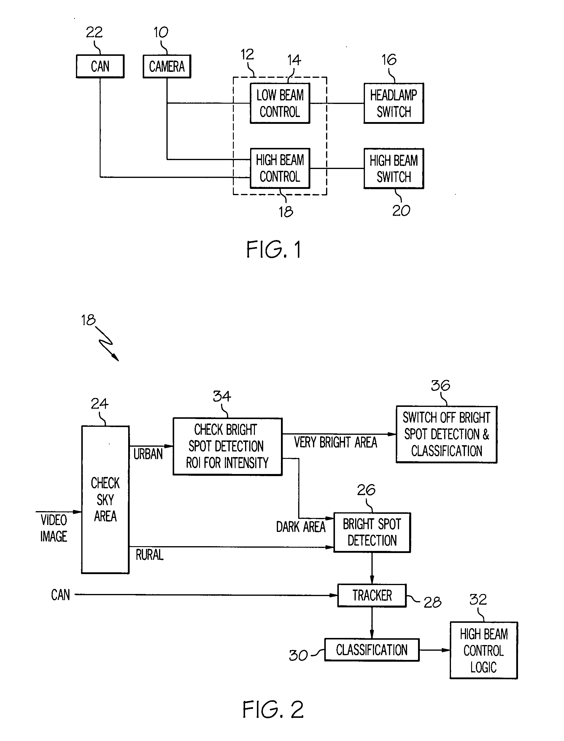 Bright spot detection and classification method for a vehicular night-time video imaging system