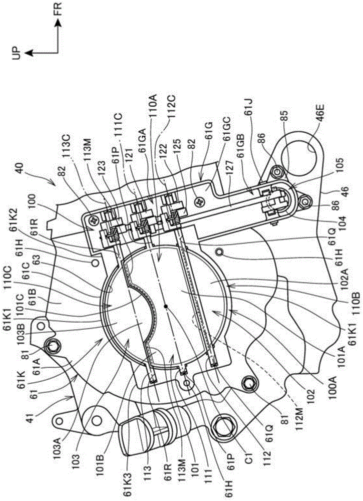 A cooling device for a unit swing type internal combustion engine