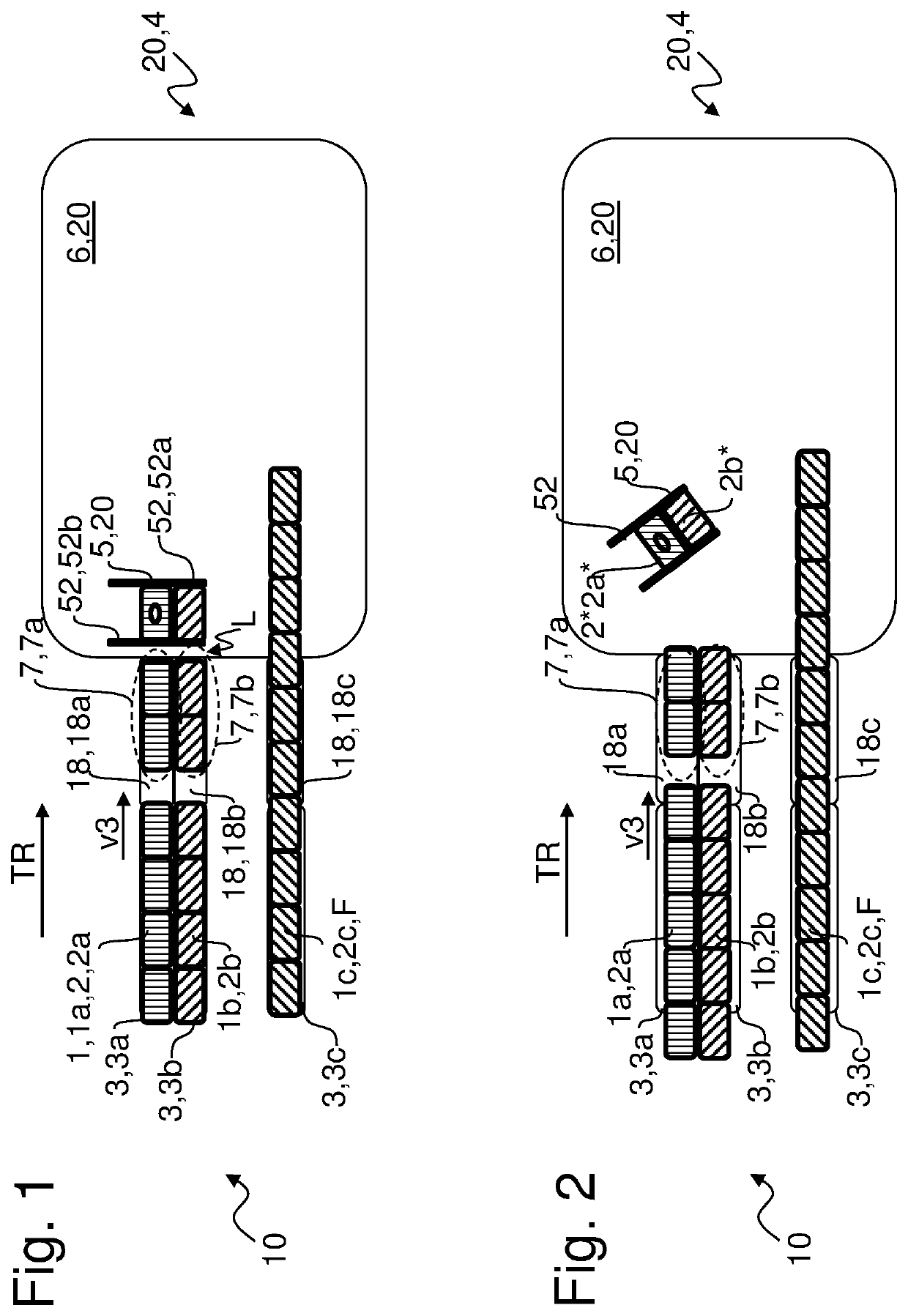 Method and apparatus for handling piece goods moved in at least two parallel rows
