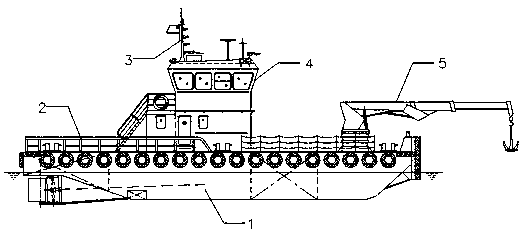 A work boat used for hoisting, laying pipelines, and shifting dredgers