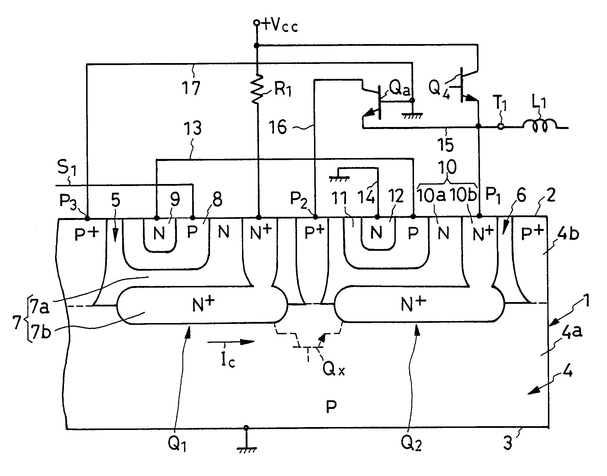 Integrated semiconductor device providing for preventing the action of parasitic transistors