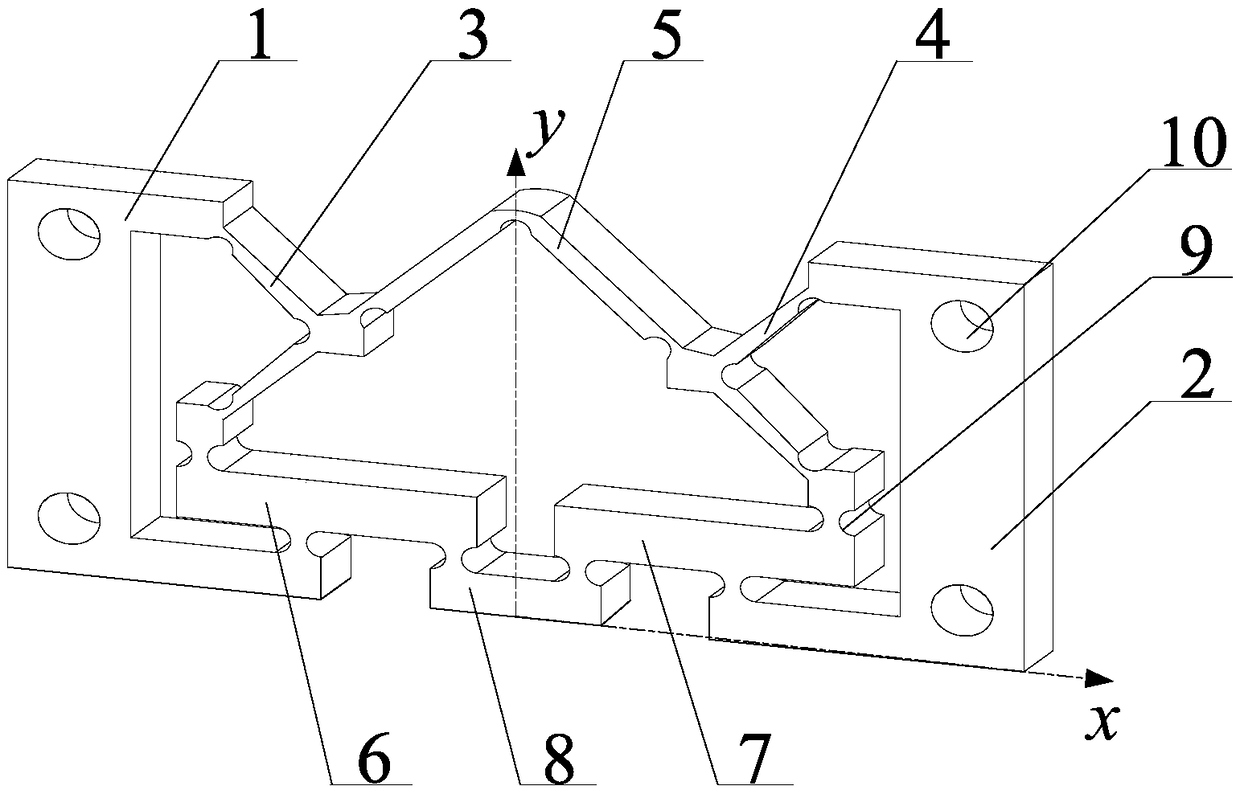 Flexible hinge-based displacement reversing and enlarging mechanism