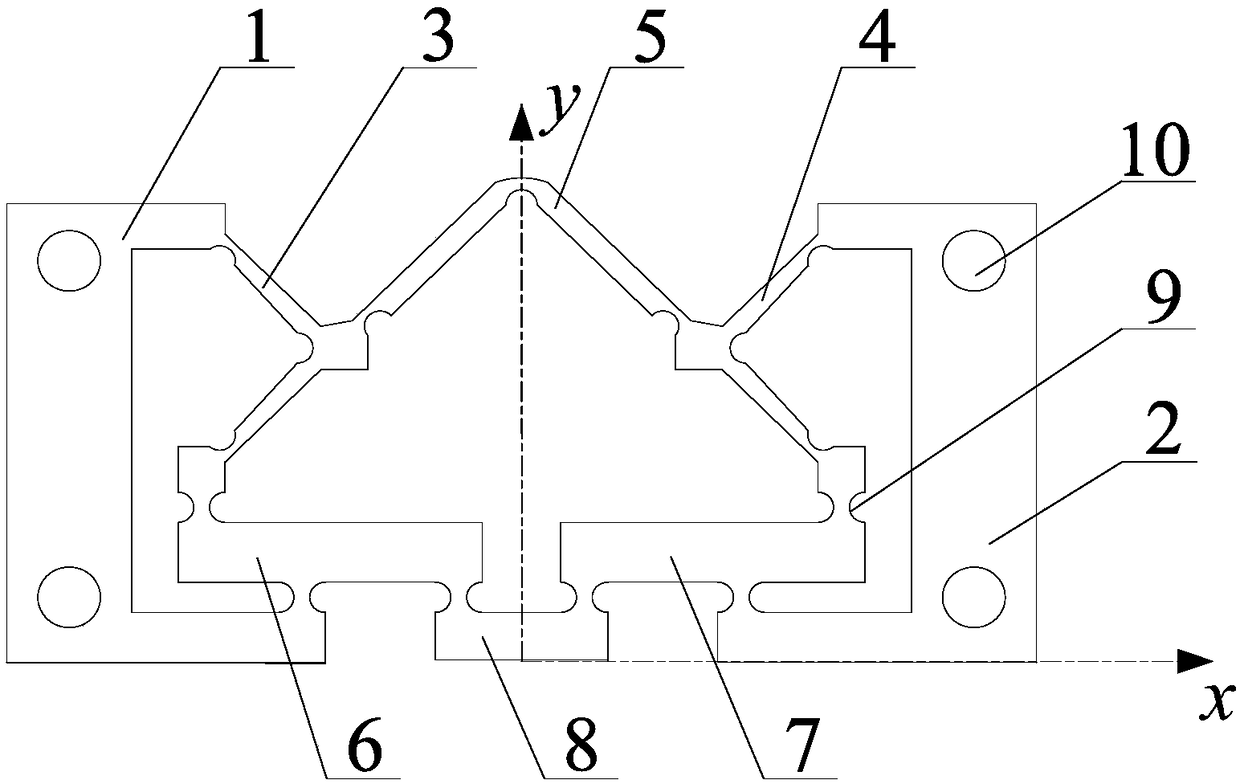 Flexible hinge-based displacement reversing and enlarging mechanism