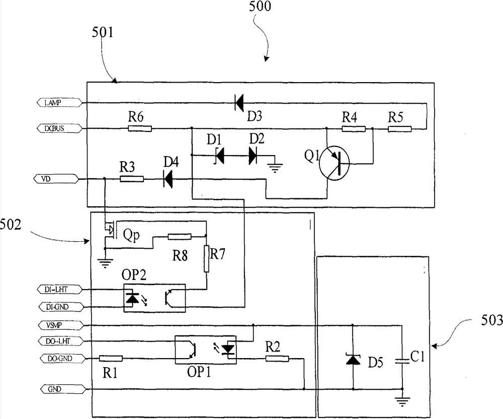 Start protection and intelligent control interface circuit for low frequency electrodeless lamp