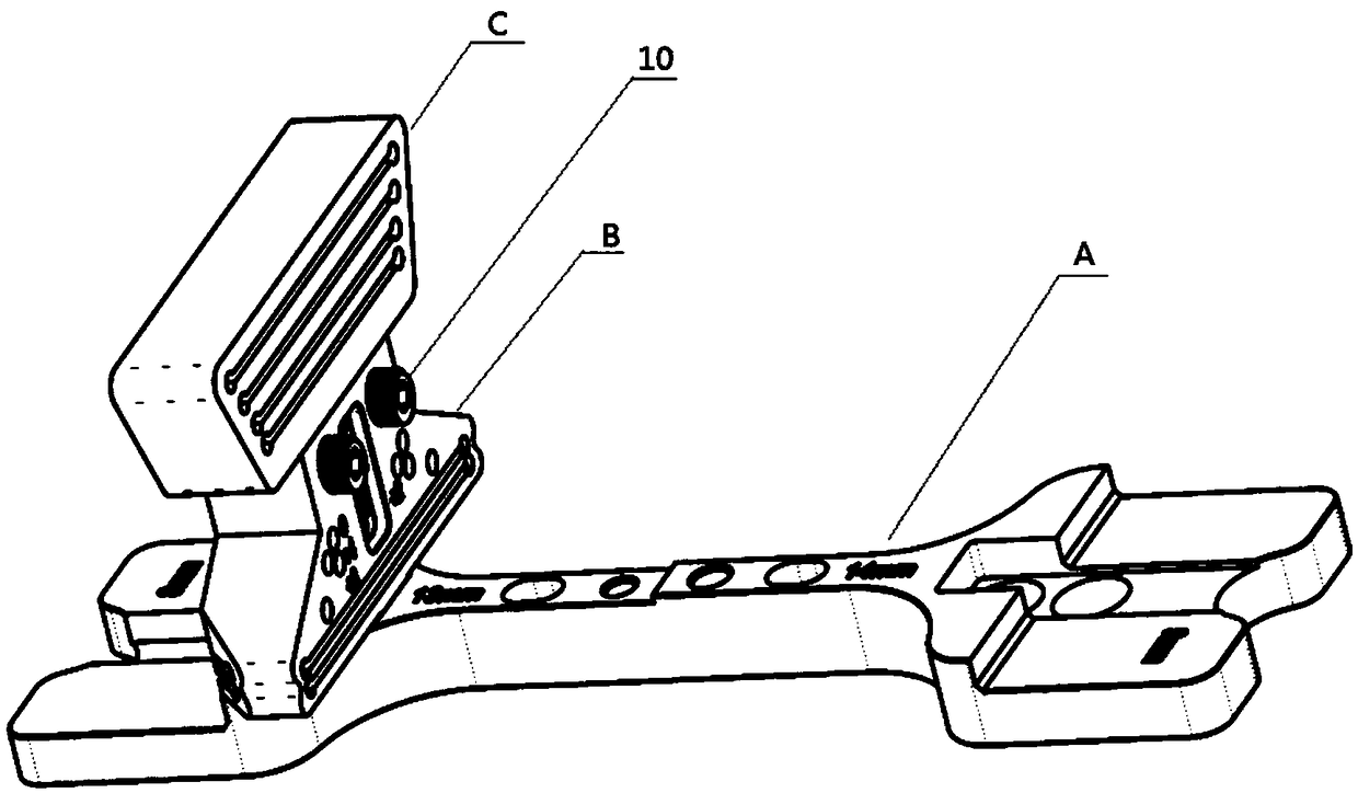 Measuring and positioning osteotomy device for distal femur and anterior and posterior condyle for knee arthroplasty