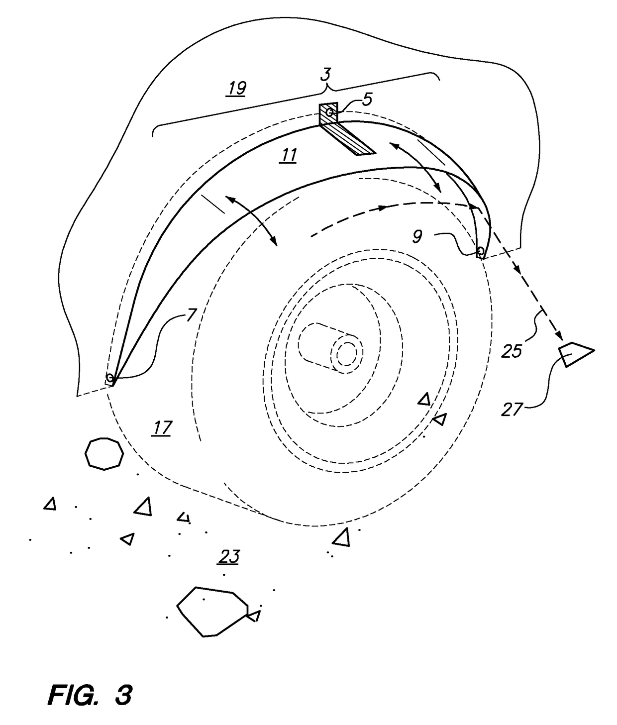 Retractable tangential debris deflector for vehicle occupant safety